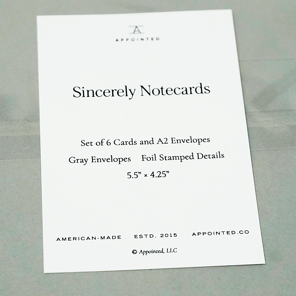 Sincerely Note Cards | 6 Note Cards | Appointed