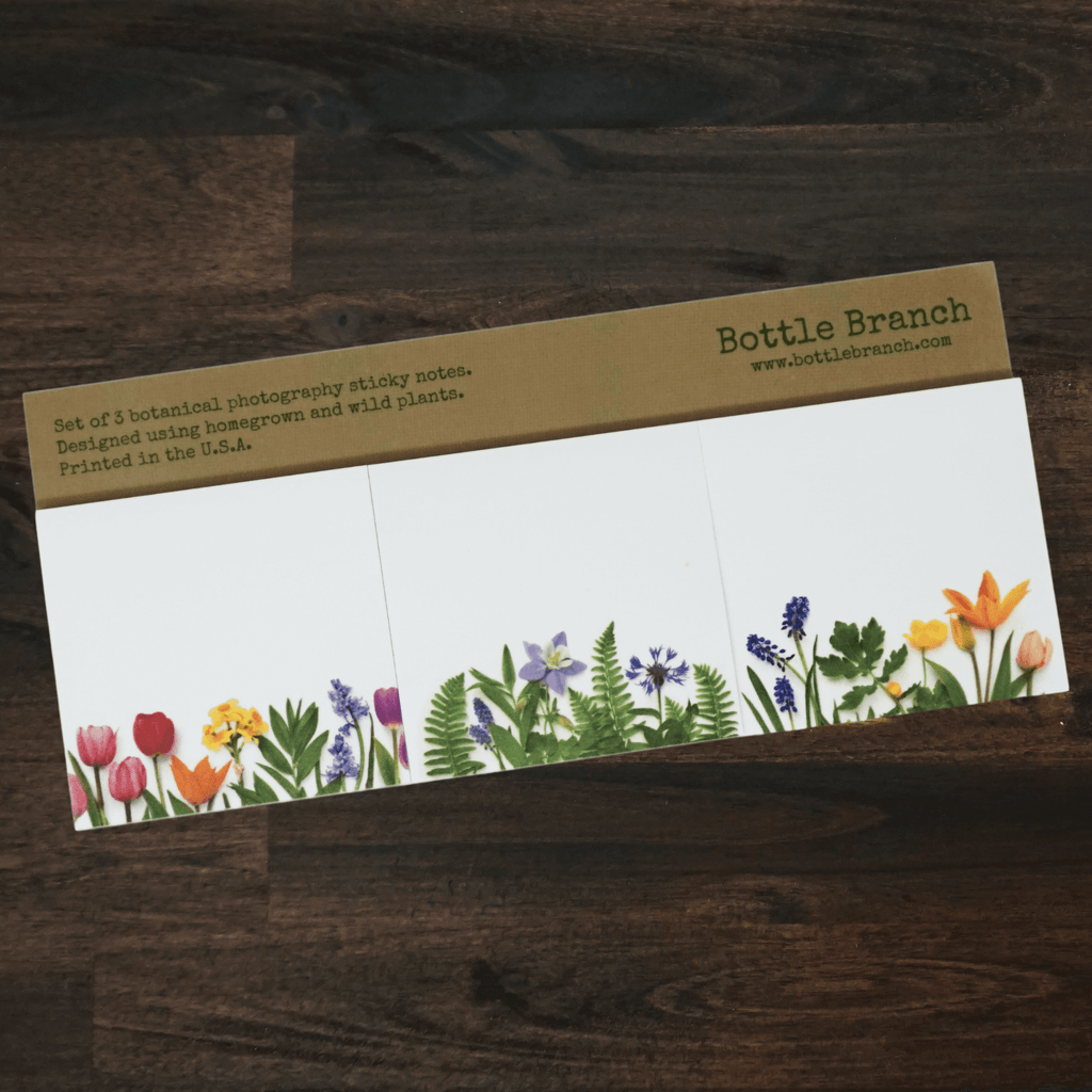 Sticky Notes | 3 Pack | Colorful Spring Flowers | Bottle Branch