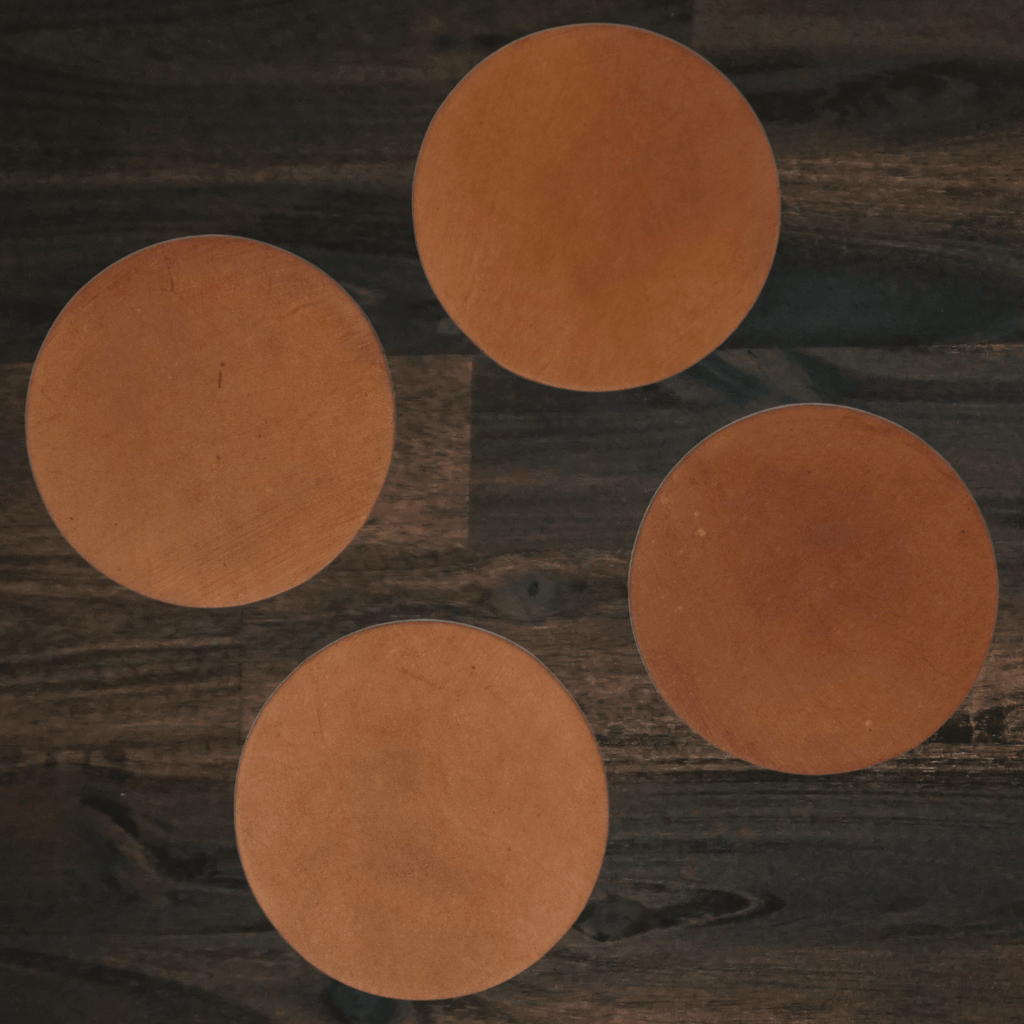 Round Leather Coaster | Set of Four | Brown | Dichotomie Studio
