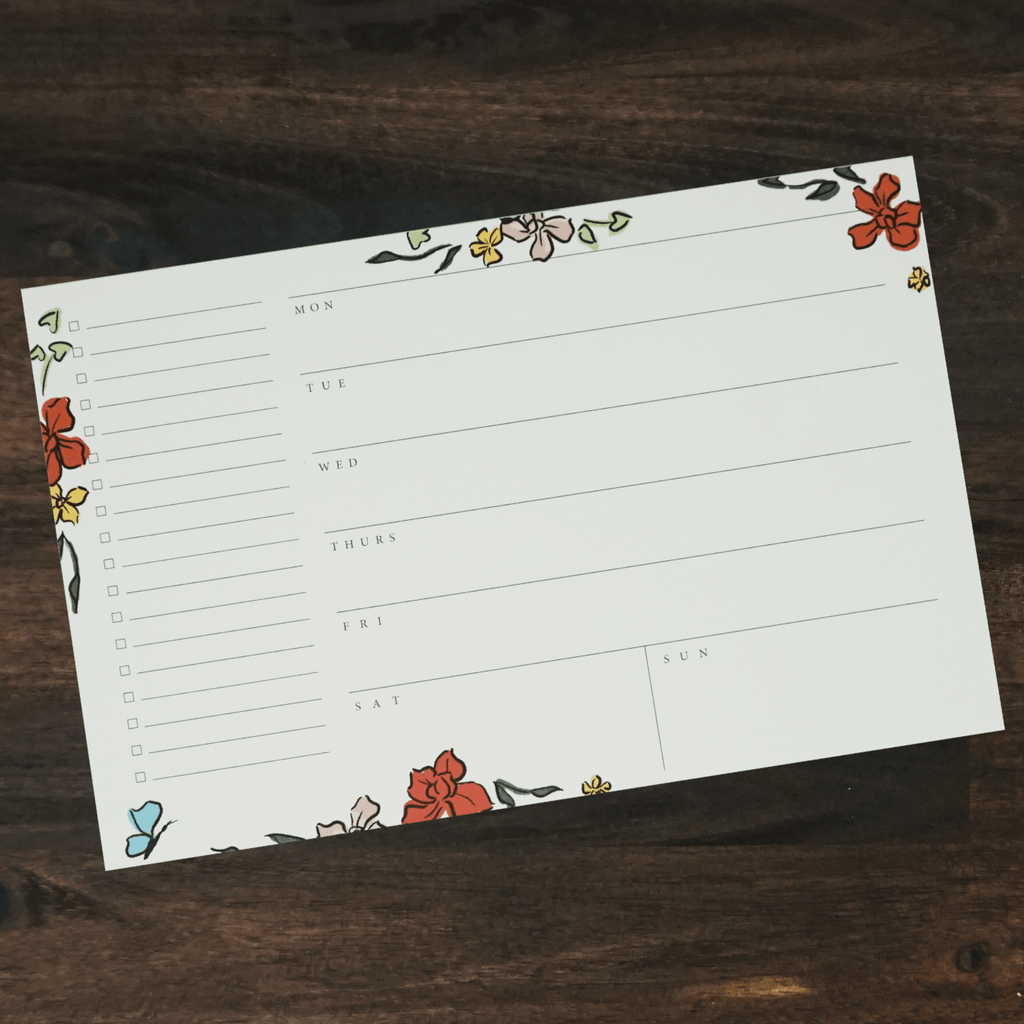 DISCOUNTED | Notepad | Cream Floral Weekly Planner | Ginably