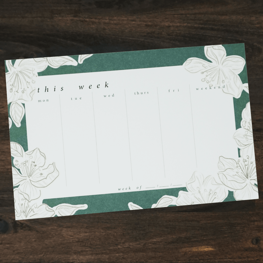 Notepad | Green Floral Weekly Planner | Ginably
