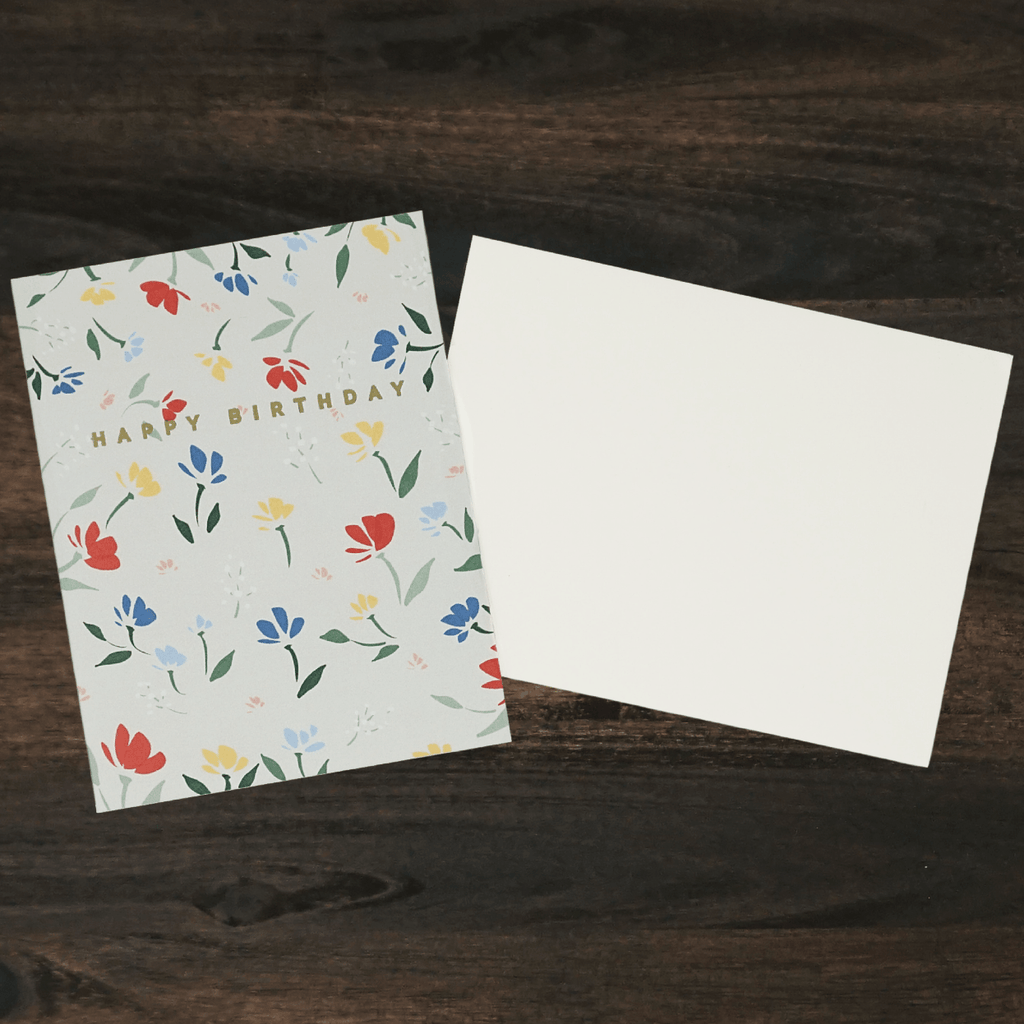 Wildflowers Pattern Gold Foil Happy Birthday Card | Ginably