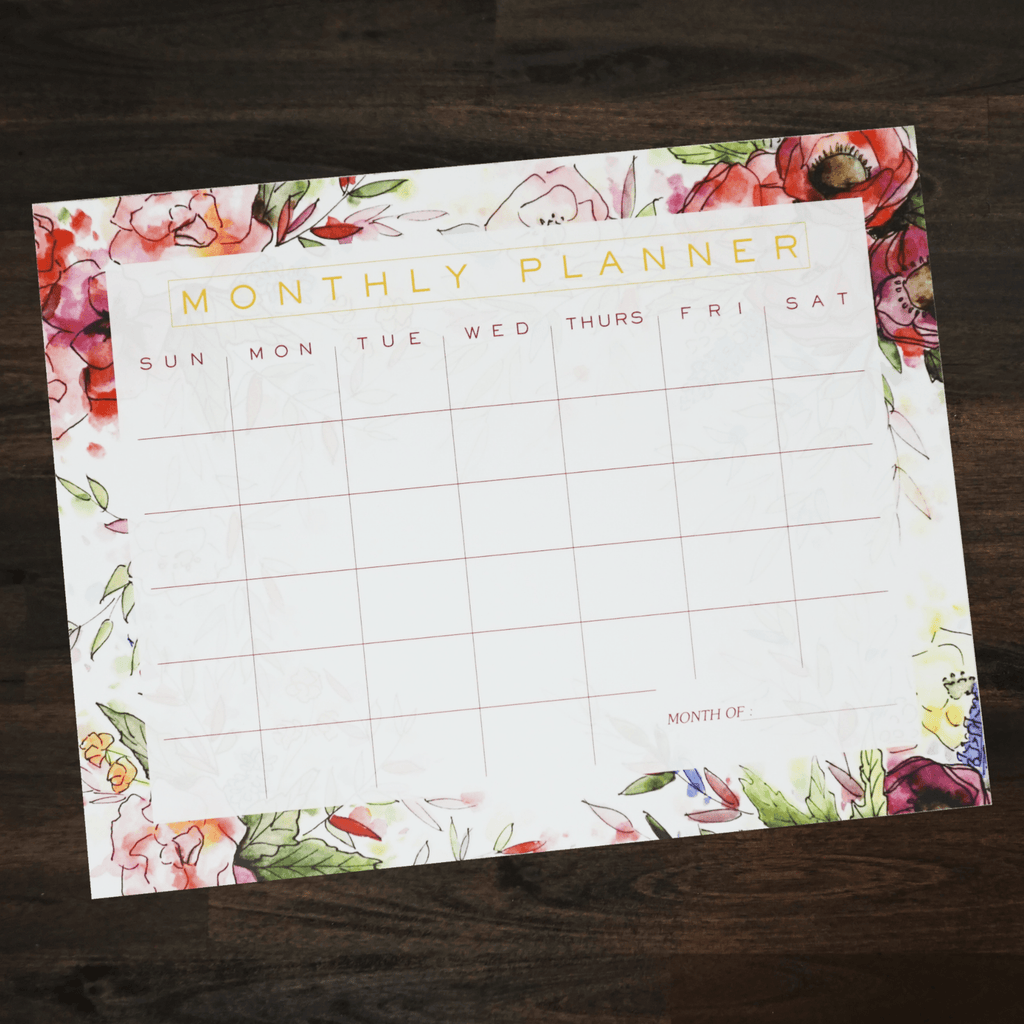 Monthly Planner Notepad | Watercolor Floral | Ginably