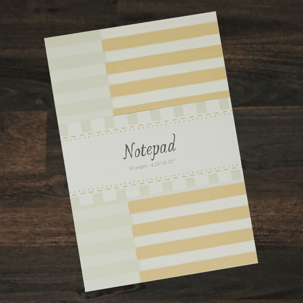 DISCOUNTED | Notepad | Mustard and Mint Cabana Striped | Owl & Envelope