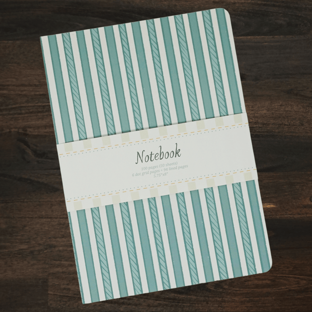 DISCOUNTED | Notebook | Teal Doodle Striped Softcover | Owl & Envelope