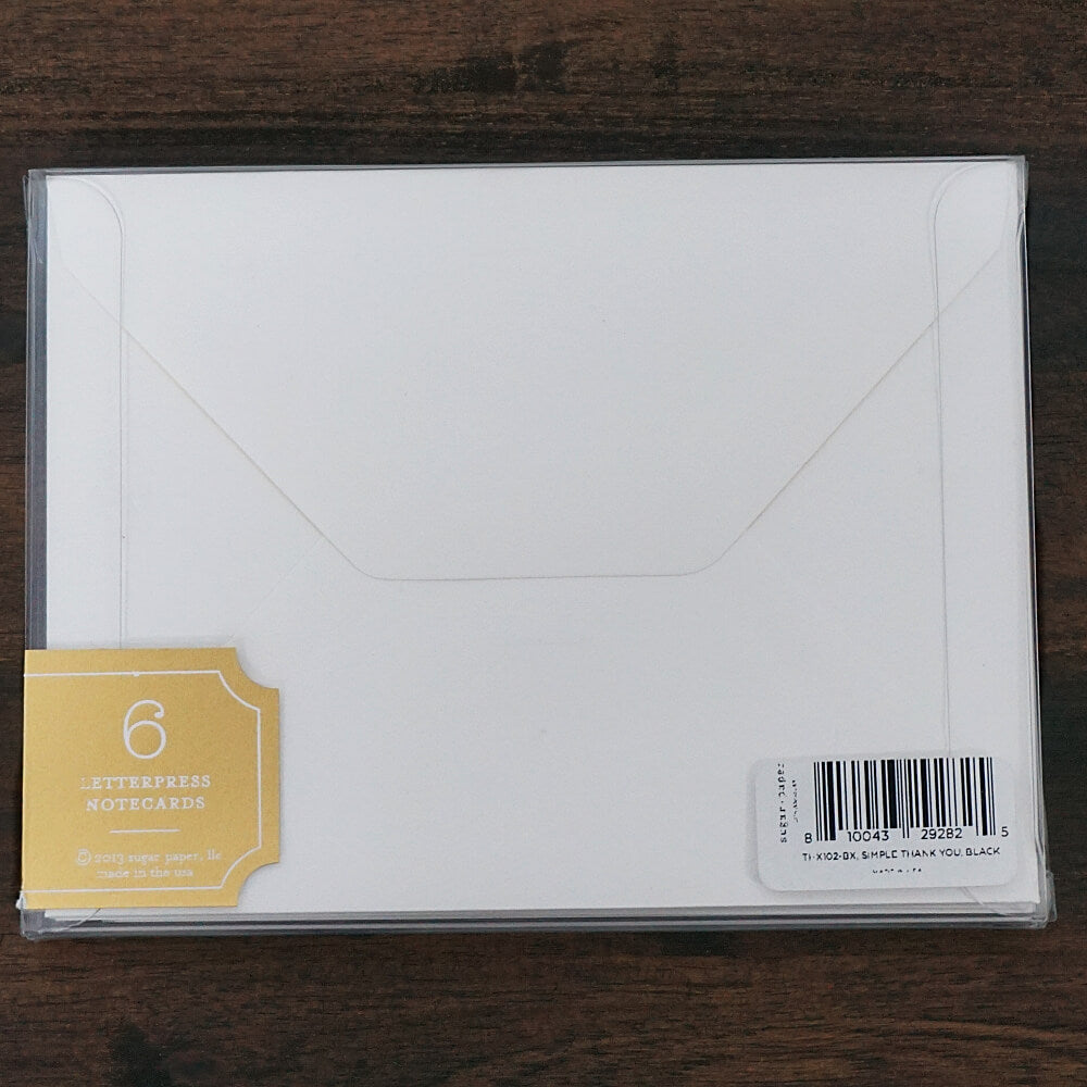 Simple Thank You, Black Note Set | 6 Note Cards | Sugar Paper